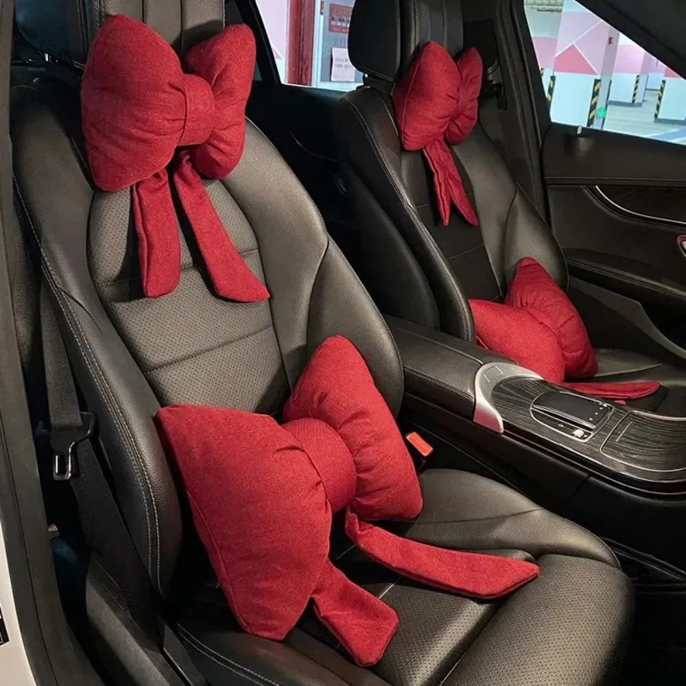 Bowknot Pillows Car Seat Neck Rest Pillow,Car Headrest Neck Cushion Pillows,Pink Car Accessories for Women