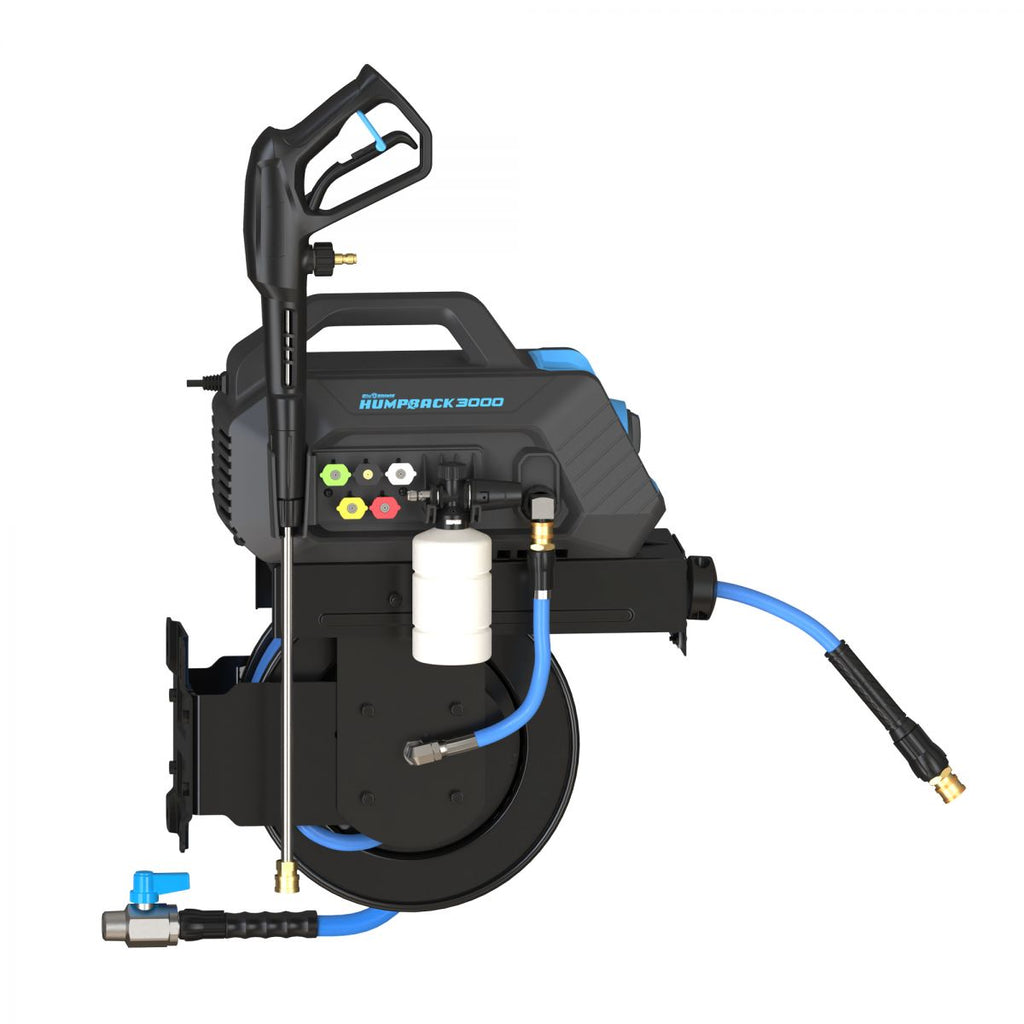 BluShield HumpBack 3000PSI All-in-One Pressure Washer System, Auto-Retractable Hose Reel, Industrial Pump, Accessories